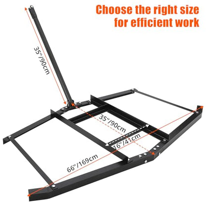 Garvee 66 Inch Wide Heavy Duty Drag Harrow – Pin Hitch, Tow Behind Landscape and Lawn Leveling Rake, Grader and Spreader for Tractors, ATVs, UTVs, Mowers – 50lbs Max Load, 35 Inch Length, for Gravel - size: 66 in