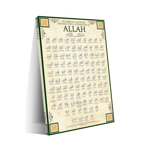Islamic Wall Art, 99 Names of Allah Poster Print, Arabic Calligraphy with English Translation, Religious Home Decor 16x24inch(40x60cm) Frame-style - color: Frame-style, size: 16x24inch(40x60cm)