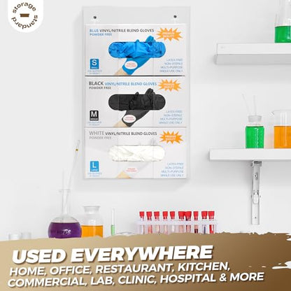 Storage Standard Triple Glove Box Holder Dispenser - Kitchen, Medical, & Latex Glove Holder Wall Mount or Countertop, Universal Fit - Thick Acrylic, Easy to Use, Slide, & Load Open Top Design - Clear - color: Clear - Triple