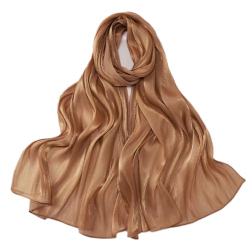Premium Hijab Head Scarf for Women Lightweight Shimmer Hijab Head Wrap Scarves Crepe Satin Scarf Shawl Wrap - color: Bronze