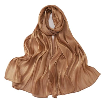 Premium Hijab Head Scarf for Women Lightweight Shimmer Hijab Head Wrap Scarves Crepe Satin Scarf Shawl Wrap - color: Bronze