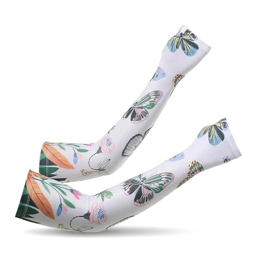 Women's UV Sun Protection Cooling Arm Sleeves-Breathable Long Sleeves to Cover Arms for Gardening, Driving, Cycling & Hiking. Elastic, Stay-Up Design Provides Comfort & UPF 50+ Shield.