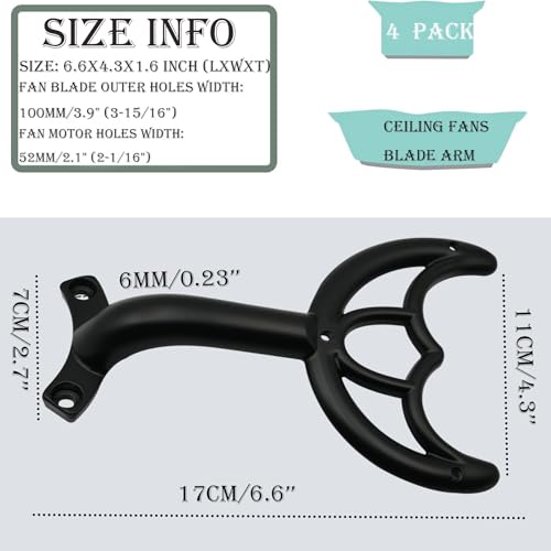 Ceiling Fan Blades Arms Replacement, 4 Pcs 52" Fan Blade Replacement Parts Mounting Bracket Kit for Replacing The Worn Fan Blades, Black - color: Black