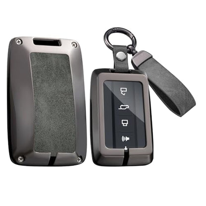 Key Fob Cover Compatible with Great Wall GWM WEY Tank 300 500 Tank300 Tank500 Accessories Alloy& Leather Key Shell Case with Keychains-Long Keychian Gray - color: Long Keychain gray