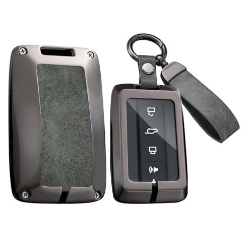 Key Fob Cover Compatible with Great Wall GWM WEY Tank 300 500 Tank300 Tank500 Accessories Alloy& Leather Key Shell Case with Keychains-Long Keychian Gray - color: Long Keychain gray