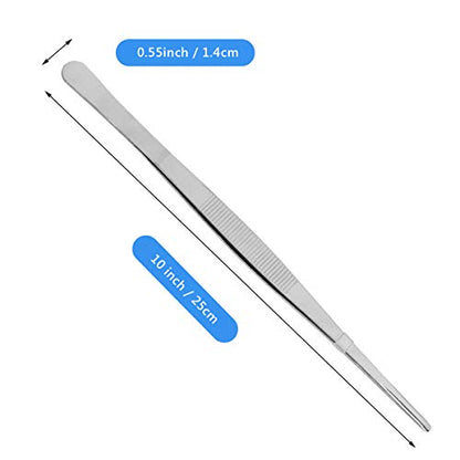 Adecco LLC Stainless Steel Tongs tweezer with precision serrated tips for surgical & sea food (10") | Baking Tweezers Silver with Precision Serrated Tips Pincette for Sea food, Bar Tweezer - size: 10"