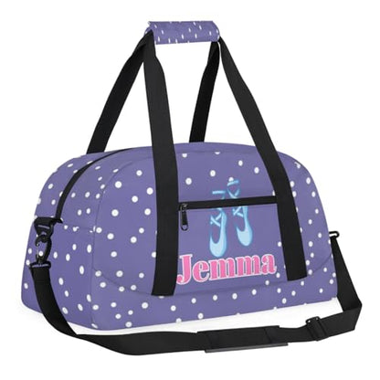 Custom Dance Ballet Duffle Bag for Girls, Personalized With Name, for Shoes, Overnight, Gym, Travel, Sleepover - Light Purple Background With White Dots - color: Color26