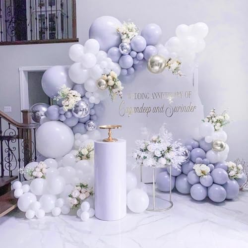 PartyWoo 더스티 블루 풍선 140피스 다양한 사이즈 팩 45.7cm(18인치), 30.5cm(12인치), 25.4cm(10인치), 12.7cm(5인치), 보헤미안 더스티 퍼플 음소거 라벤더 풍선 아치 키트, 베이비 샤워, 기념일, 졸업식, 생일 파티 장식, 블루-F16 - color: 블루-f16