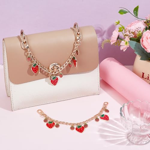 UNICRAFTALE Purse Chain Strap Replacement 8 Inch Short Chain Straps Enamel Charm Bag Handle with Buckle Extender - color: Light Gold/Red