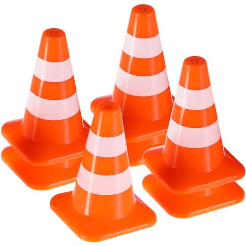STOBOK 14Pcs Mini Traffic Cones Small Cones Tiny Simulation Road Parking Signs Plastic Traffic Roadblock Toy Educational Construction Party Favors for Kids