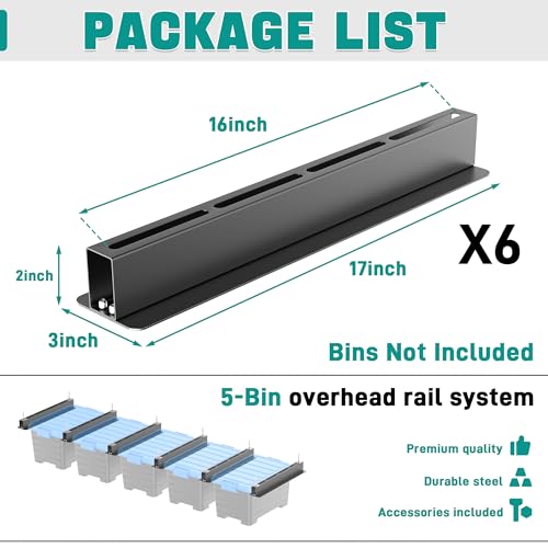 EVERHANGER Ceiling Storage Rack, Heavy Duty Overhead Storage Rack for Garage, Adjustable Ceiling Bin Storage System, 6 Sets for 5 Bins, 16 Inch - style: For 5 Bins
