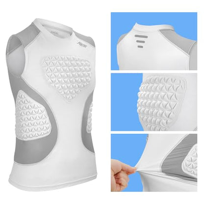 Youth Padded Compression Shirt Baseball Chest Protector Heart Sternum Guard - color: White Grey, size: Medium