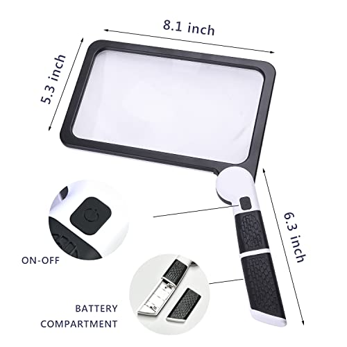 Magnifying Glass with Light, Page 5X Folding Handheld Rectangular Magnifier with 48 Lights for Reading Books & Close Work, Ideal Lighted Magnifying Gift for Low Visions - style: 5X