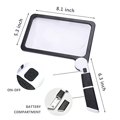 Magnifying Glass with Light, Page 5X Folding Handheld Rectangular Magnifier with 48 Lights for Reading Books & Close Work, Ideal Lighted Magnifying Gift for Low Visions - style: 5X