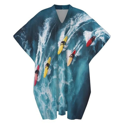 Surfers Surfing on Boards Men's Kaftan Thobe V-Neck Long Gown Loose Robe - size: Large