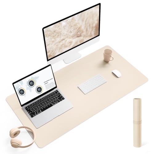 YSAGi Non-Slip Leather Desk Pad, Desk Matt for Desktop, Waterproof Laptop Computer Keyboard Mat, Table Protector Blotter Mat, Large Mouse Pad for Office/Work/Home/Decor(Beige, 35.4" x 17") - color: Beige, size: 35.4" x 17"
