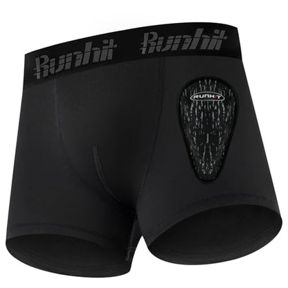Runhit Boys Baseball Cup Underwear Football Cup Boxer Brief Youth Compression Shorts with Soft Protective Athletic Cup - color: Black*1, size: X-Small