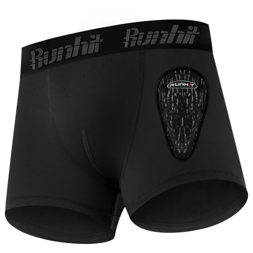 Runhit Boys Baseball Cup Underwear Football Cup Boxer Brief Youth Compression Shorts with Soft Protective Athletic Cup - color: Black*1, size: Medium