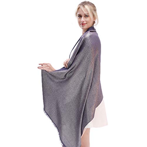 LMVERNA Women's Sparkling Metallic Soft Pashmina Shawls and Wraps Scarf in Solid Colors - color: Navy-silver