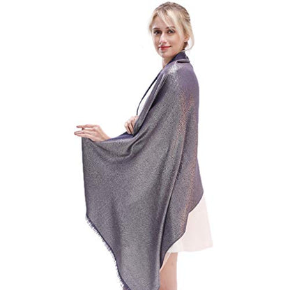 LMVERNA Women's Sparkling Metallic Soft Pashmina Shawls and Wraps Scarf in Solid Colors - color: Navy-silver
