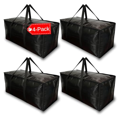 BAG-THAT! 4-Pack Black Moving Bags, Extra Large Storage Bags with Zipper, Water Resistant Packing Bags for Moving Supplies, Heavy Duty Moving Totes with Carrying Handle - size: 4 Pack