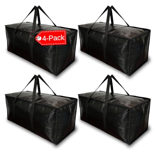 BAG-THAT! 4-Pack Black Moving Bags, Extra Large Storage Bags with Zipper, Water Resistant Packing Bags for Moving Supplies, Heavy Duty Moving Totes with Carrying Handle - size: 4 Pack