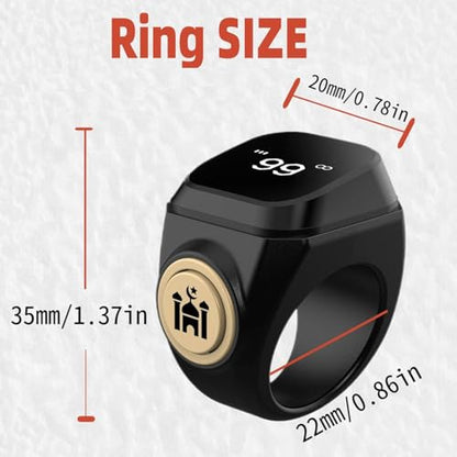 Smart Tasbih Zikr Ring,22mm(13) Muslim Digital Azan Alarm Clock,APP Support Digital Counter Prayer Reminder Rings, Waterproof 4 Digit Finger Counter zikr Ring for Muslims - size: 22mm