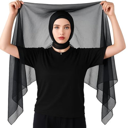 Geyoga Instant Chiffon Hijab 3-in-1 Hijab Scarf for Women Muslim Soft Long Head Scarf Wrap with Built-in Magnets and Undercap