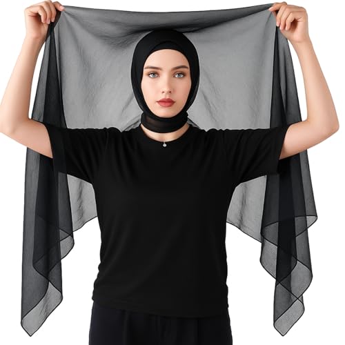 Geyoga Instant Chiffon Hijab 3-in-1 Hijab Scarf for Women Muslim Soft Long Head Scarf Wrap with Built-in Magnets and Undercap