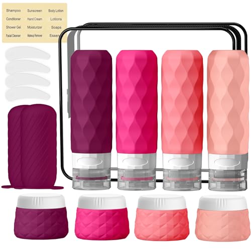 Silevoler 16Pack Travel Bottles for Toiletries, Bottles, Jars, and Covers - color: Purplish Red
