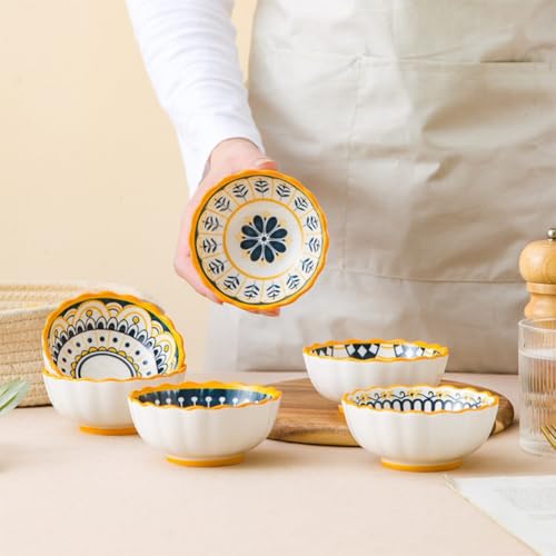 6 Pack 3 oz Small Soy Sauce Dish Ceramic Dipping Sauce Bowls | Moroccan Style/Yellow/Cute/Mini Dipping Bowls for Sushi,Side Dish,Ketchup,Dips,Condiment,Snack/BBQ Party/Stackable - color: Yellow