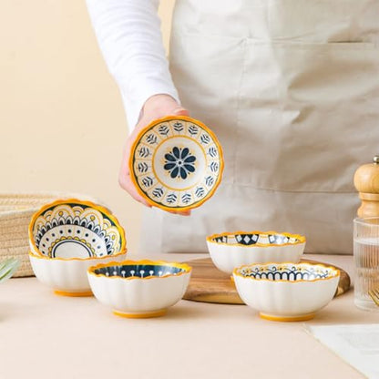 6 Pack 3 oz Small Soy Sauce Dish Ceramic Dipping Sauce Bowls | Moroccan Style/Yellow/Cute/Mini Dipping Bowls for Sushi,Side Dish,Ketchup,Dips,Condiment,Snack/BBQ Party/Stackable - color: Yellow