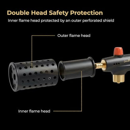 inZaynity® Propane Torch Gun for Grill & BBQ - High Power Handheld Blow Torch with Adjustable Flame & Safety Lock - Portable Fire Starter for Cooking, Searing,Charcoal & Outdoor Use(Tank Not Included)
