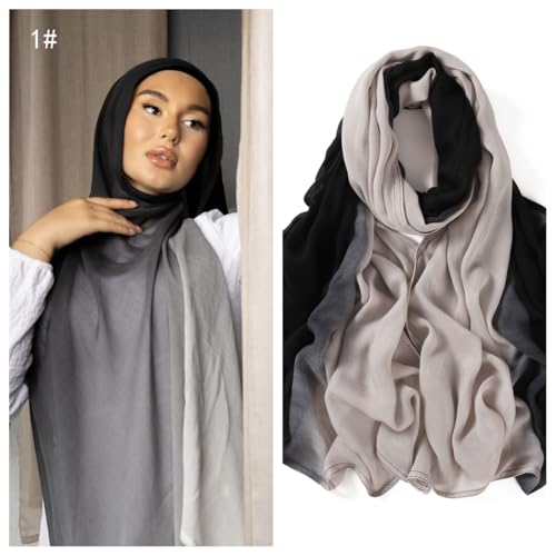 Premium Ombre Viscose Hijab Scarf for Women Muslim Lightweight Gradient Color Shade Hair Wraps Long Hijabs Scarves - color: Black 1#