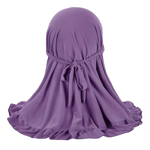 GREUS 2Pcs Kids Hijab for 2-6Y Girls Muslim Headscarf One Piece Hijabs Khimar Islam Arab Scarf Turban Bandana Hat Head Wrap - color: Set E (Light Purple + Deep Red)