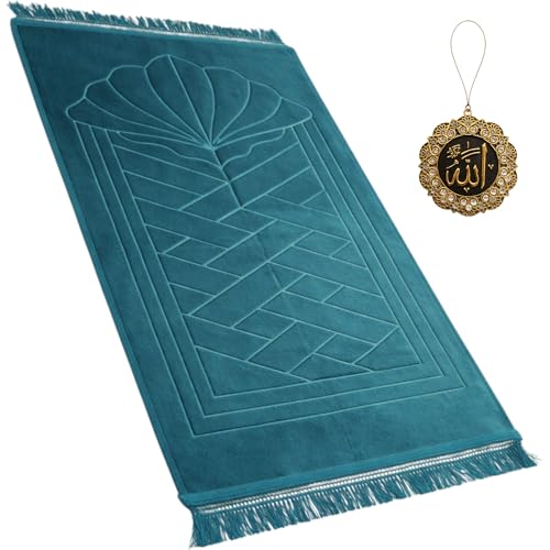 Modefa Muslim Velvet Padded Prayer Rug (31.5 x 47in, Clam Teal) - color: Clam Teal