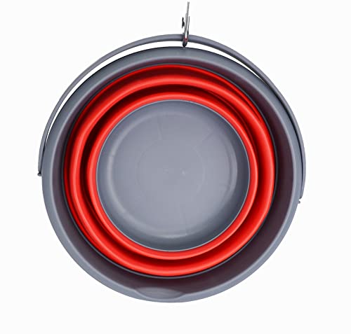 SAMMART 5.5L (1.4 Gallon) Collapsible Plastic Bucket - Foldable Round Tub - Portable Fishing Water Pail - Space Saving Outdoor Waterpot (Grey/Crimson (Set of 2)) - color: Grey/Crimson (Set of 2)