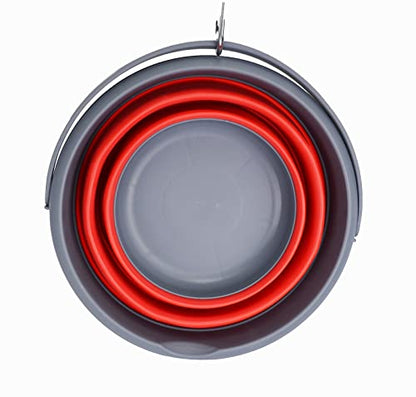 SAMMART 5.5L (1.4 Gallon) Collapsible Plastic Bucket - Foldable Round Tub - Portable Fishing Water Pail - Space Saving Outdoor Waterpot (Grey/Crimson (Set of 2)) - color: Grey/Crimson (Set of 2)