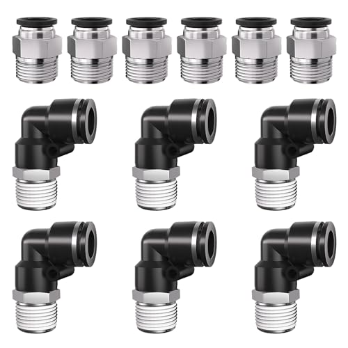 1/2 Push to Connect Fittings npt Thread to 1/2 Air Line quick | Pneumatic Tubing Hose 1/2 OD Tube to 1/2 npt, Male Elbow 90 Degree Straight Coupler - size: 1/2"OD x 1/2"NPT