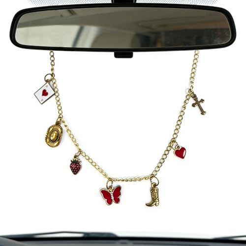 Car Rearview Mirror Charm Gold Hanging Cross Cowboy Hat Poker A Ornament - color: Cowboy - Gold