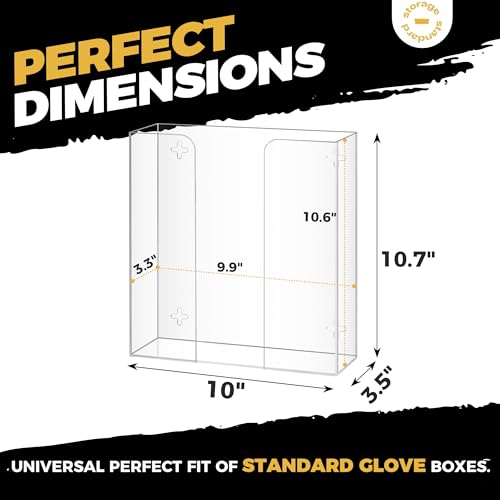 Storage Standard Double Glove Box Holder Dispenser - Kitchen, Medical, & Latex Gloves Holder Wall Mount or Countertop, Universal Fit - Thick Acrylic, Easy to Use, Slide, & Load Open Top Design - Clear - color: Clear - Double