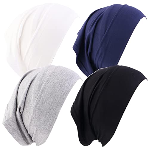 Qianmome 4 Pieces Womens Turban Soft Buttomed Tube Cap Inner Underscarf Headband Headwrap Hijab Bonnet Chemo Cap - color: 4pcs Style a