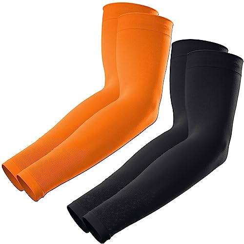 GOUNOD Sun Protection Cooling Compression Arm Sleeves For Men - Gardening Outdoors Sports Workouts volleyball arm sleeves - color: 2 Pairs:black,orange