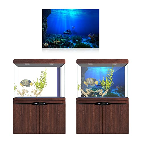 FILFEEL Aquarium Background Fish Decorations Pictures 3D Effect PVC Adhesive Poster Underwater World Backdrop Decoration Paper Cling Decals Sticker (61 x 30cm)
