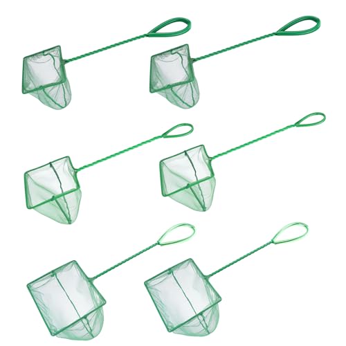 Lpraer 4in 5in 6in Aquarium Fish Net Green Fine Mesh Nylon Net Collection with 11" Long Handle Square Quick Catch Fish Net for Fish Tank - color: Green, size: 6PCS 4，5，6"