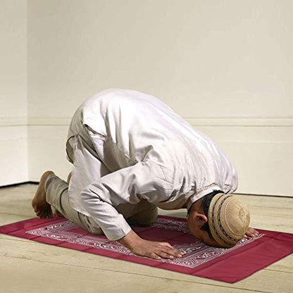 Travel Prayer Mat, 60cm*100cm Portable Red Nylon Waterproof Praying Rug with Compass, Qibla Finder, Perfect for Ramadan Gifts, Islamic Prayer