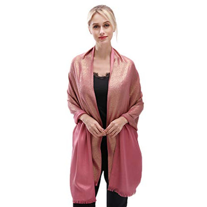 LMVERNA Women's Sparkling Metallic Soft Pashmina Shawls and Wraps Scarf in Solid Colors - color: Rose-gold