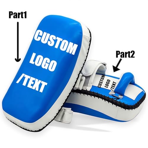Custom Muay Thai Pads, Personalized Curved Kickboxing Kicking Strike Shield, Punching Foot Target for Coaching Martial Arts, MMA, Taekwondo, Karate, Training Equipment Kick - color: Blue