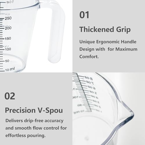 1 Cup Liquid Measuring Cup with Ounces, Food-Grade Plastic Measuring Cup with Permanent Laser-Etched Markings, Clear Single Measuring Cup - size: 8 fl oz