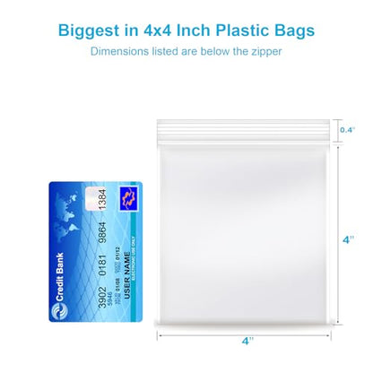 4''x 4'', (Pack of 200) 2 mil Thick Clear Plastic Reclosable Zip Poly Bags with Resealable Lock Seal Zipper, Clear Small Zip Bag, Jewelry, Candy Bags, Storage, Packaging & Shipping… - size: 4" x 4"